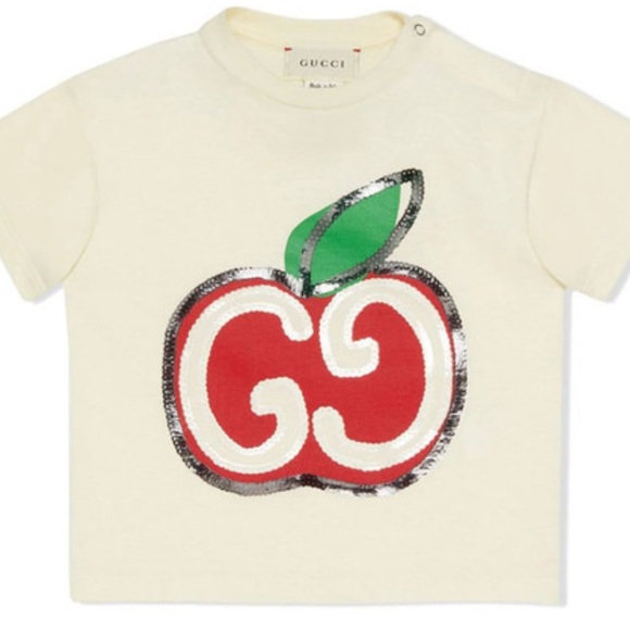 Gucci Kids Cream Tee with Red Apple Design - Picture 1 of 4